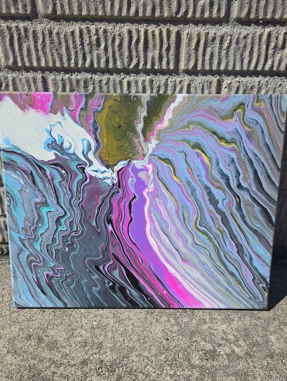 Abstract Fluid Art Canvas in Pink, Purple, Blue and Green 16x20